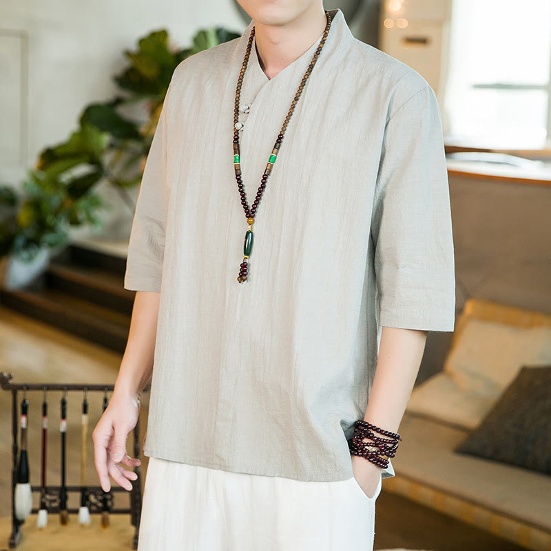 Tactile Cotton Blend Three-Quarter Sleeve Mindful Meditation Shirt