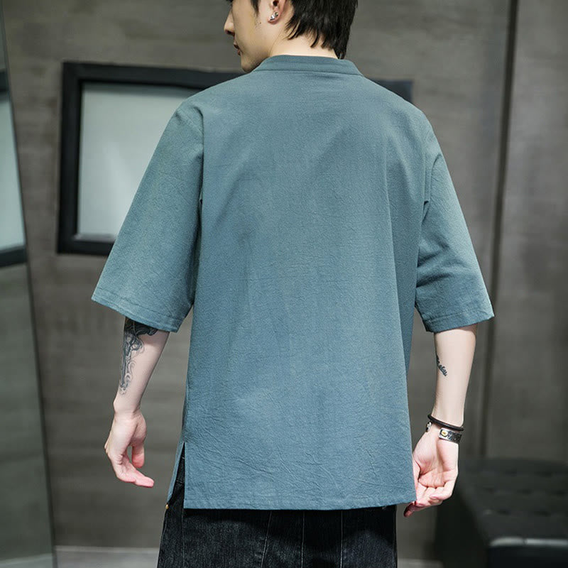 Tactile Cotton Linen Half-Sleeve Mindful Meditation Shirt