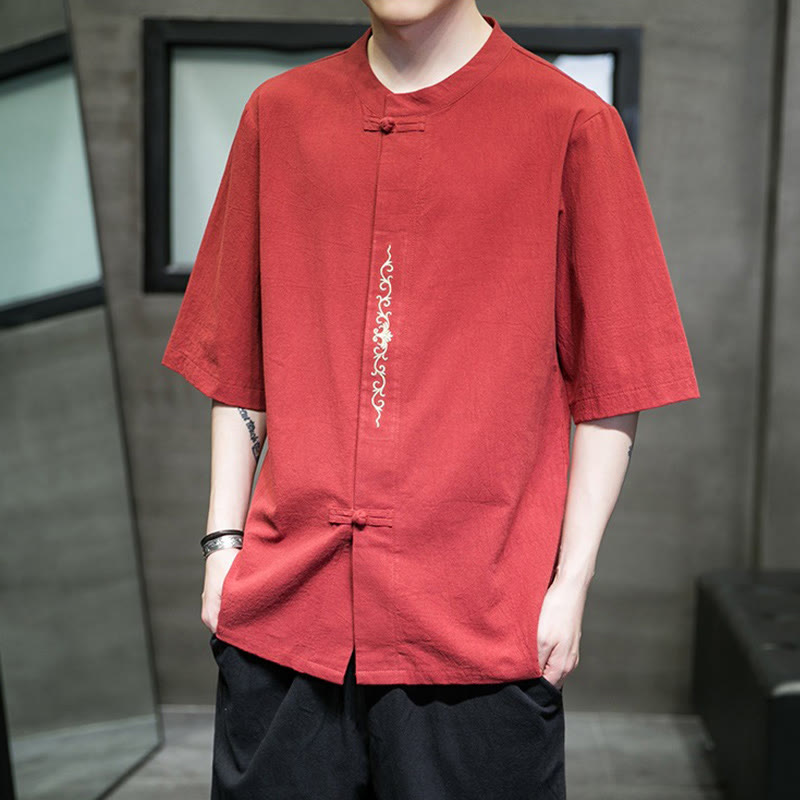 Tactile Cotton Linen Half-Sleeve Mindful Meditation Shirt