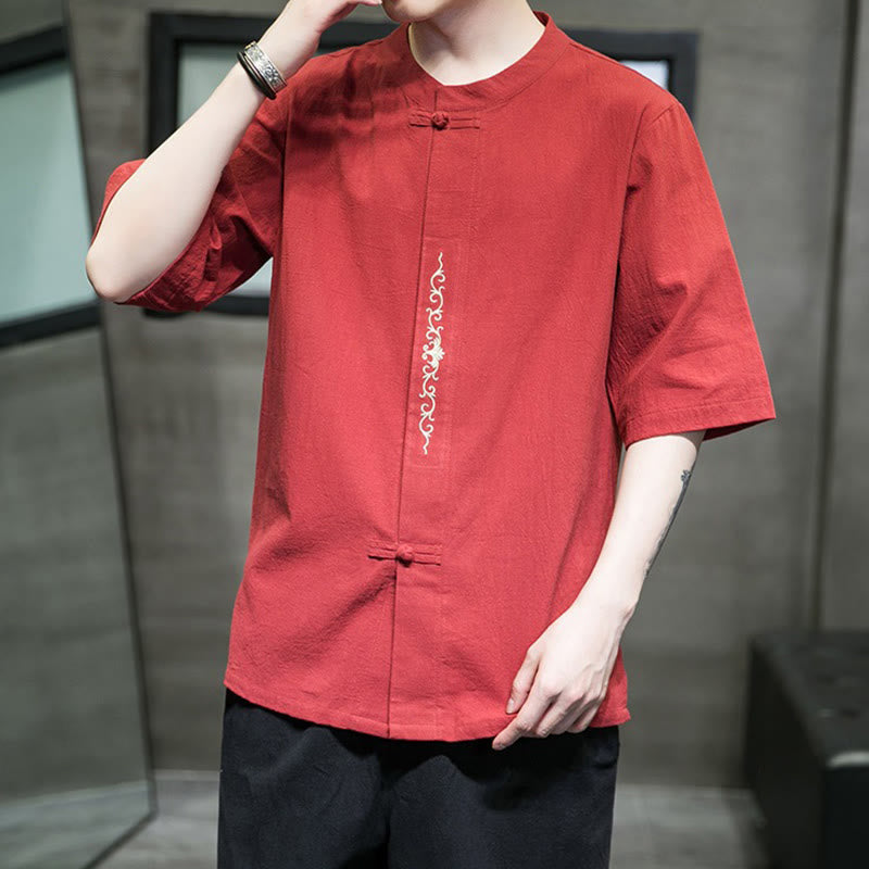 Tactile Cotton Linen Half-Sleeve Mindful Meditation Shirt