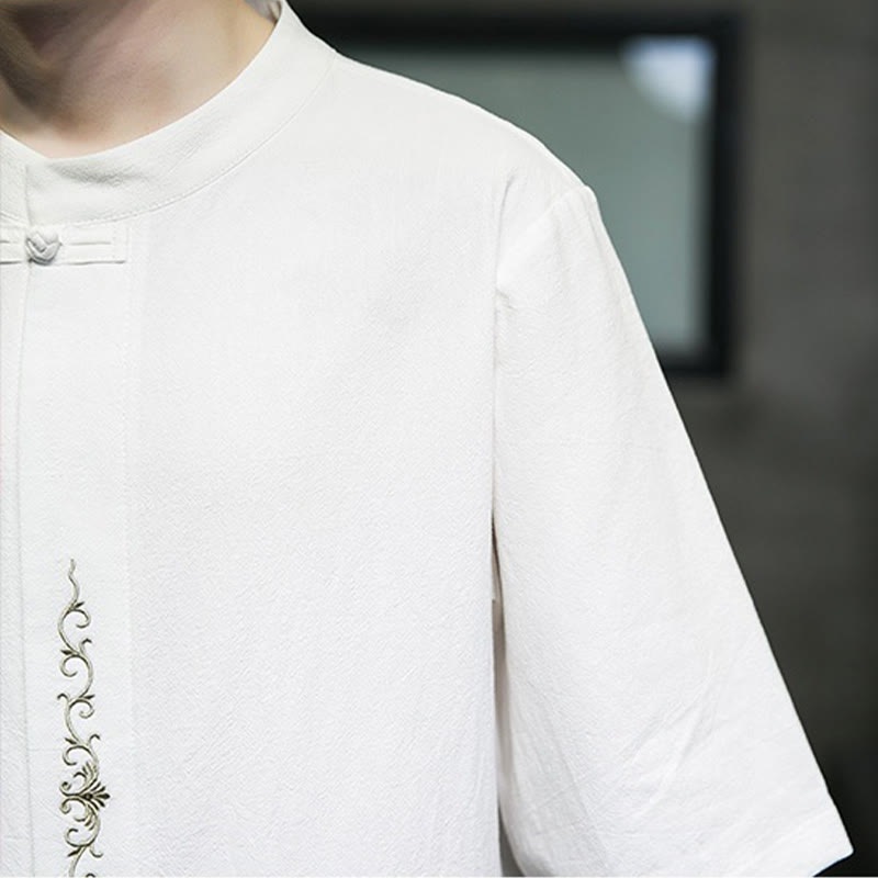 Tactile Cotton Linen Half-Sleeve Mindful Meditation Shirt