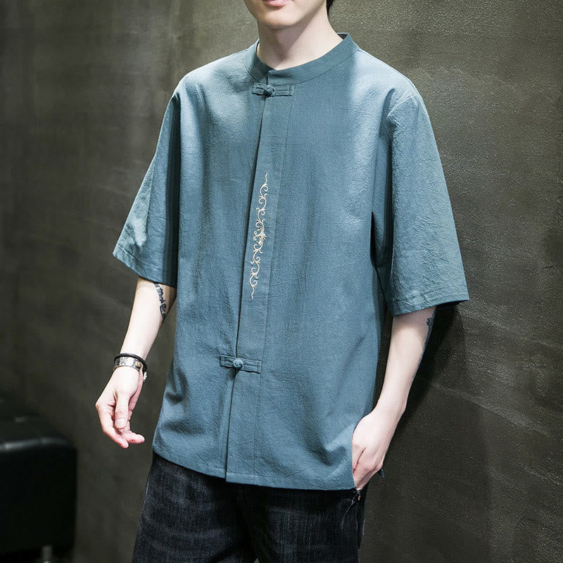 Tactile Cotton Linen Half-Sleeve Mindful Meditation Shirt