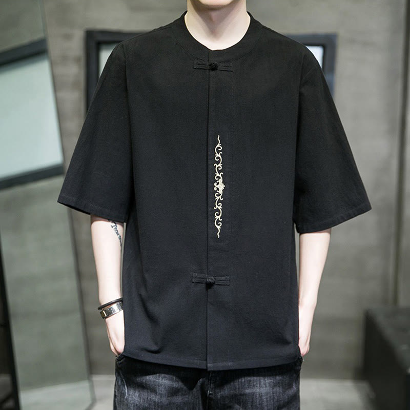 Tactile Cotton Linen Half-Sleeve Mindful Meditation Shirt