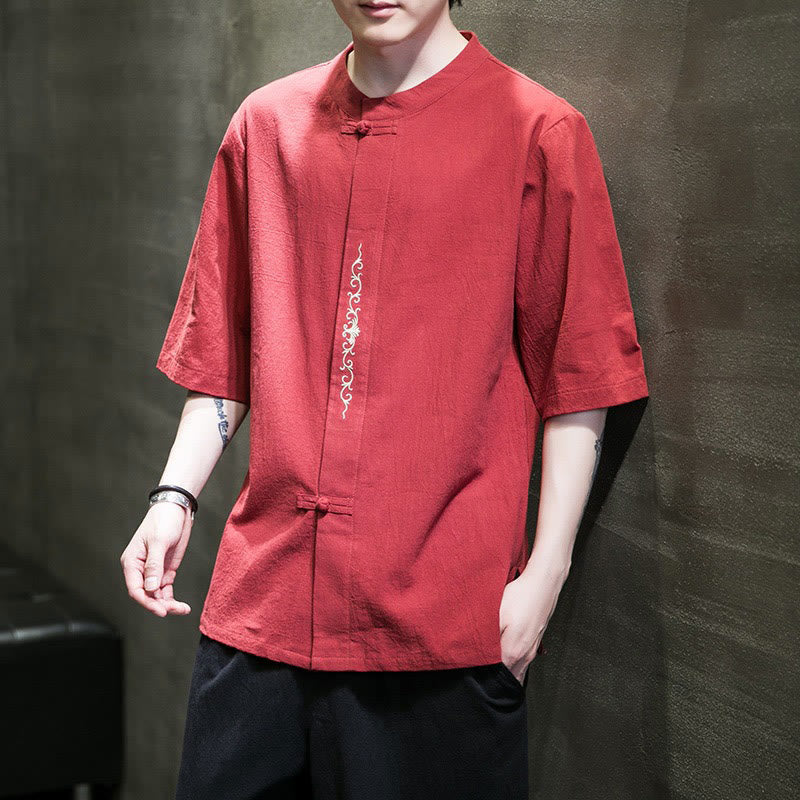 Tactile Cotton Linen Half-Sleeve Mindful Meditation Shirt