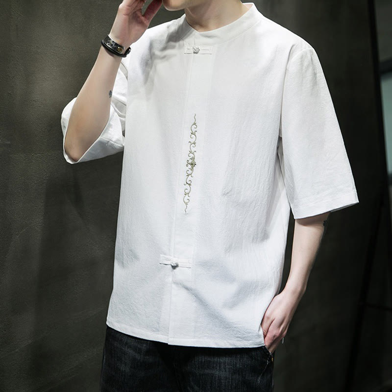 Tactile Cotton Linen Half-Sleeve Mindful Meditation Shirt