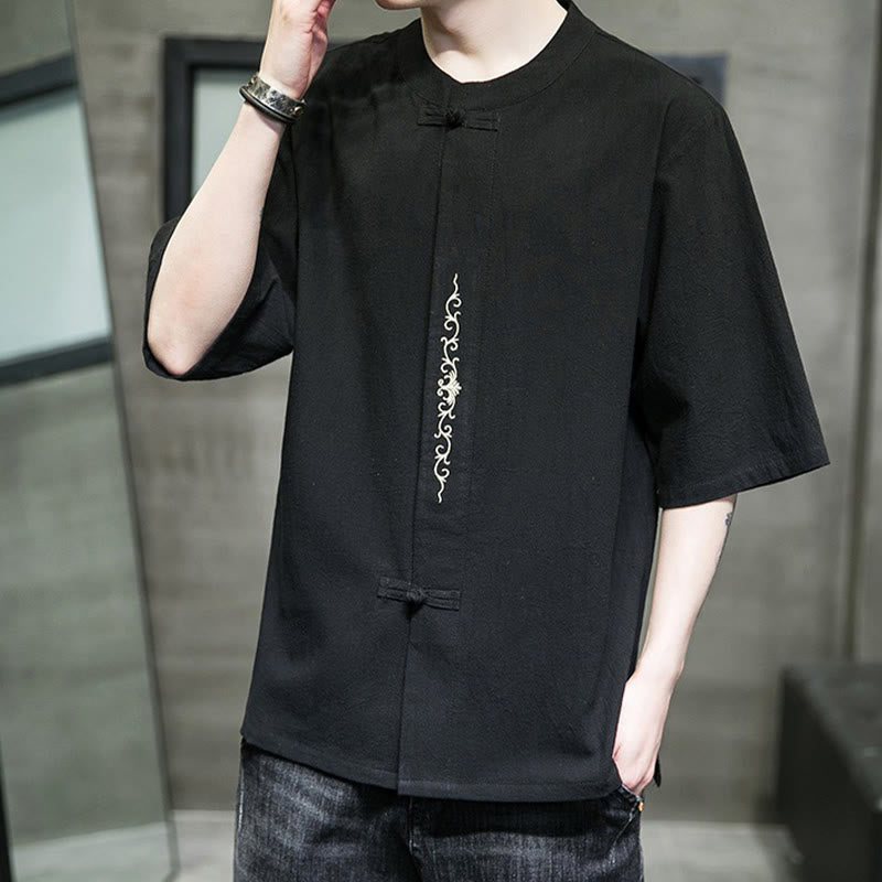Tactile Cotton Linen Half-Sleeve Mindful Meditation Shirt