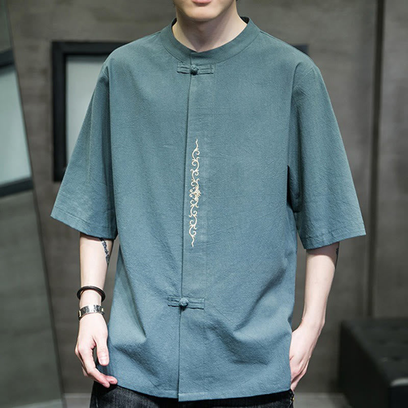 Tactile Cotton Linen Half-Sleeve Mindful Meditation Shirt