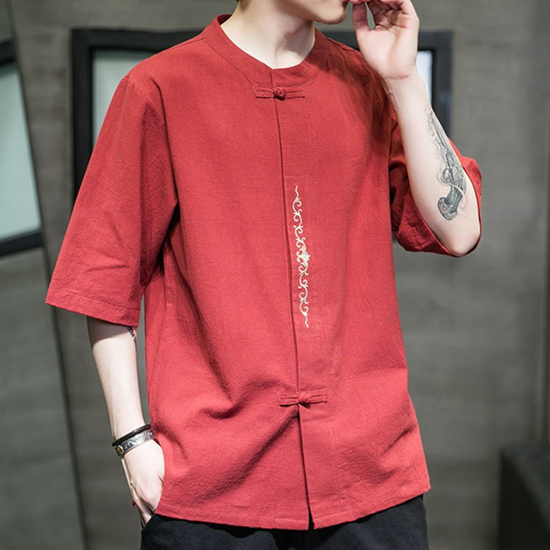 Tactile Cotton Linen Half-Sleeve Mindful Meditation Shirt