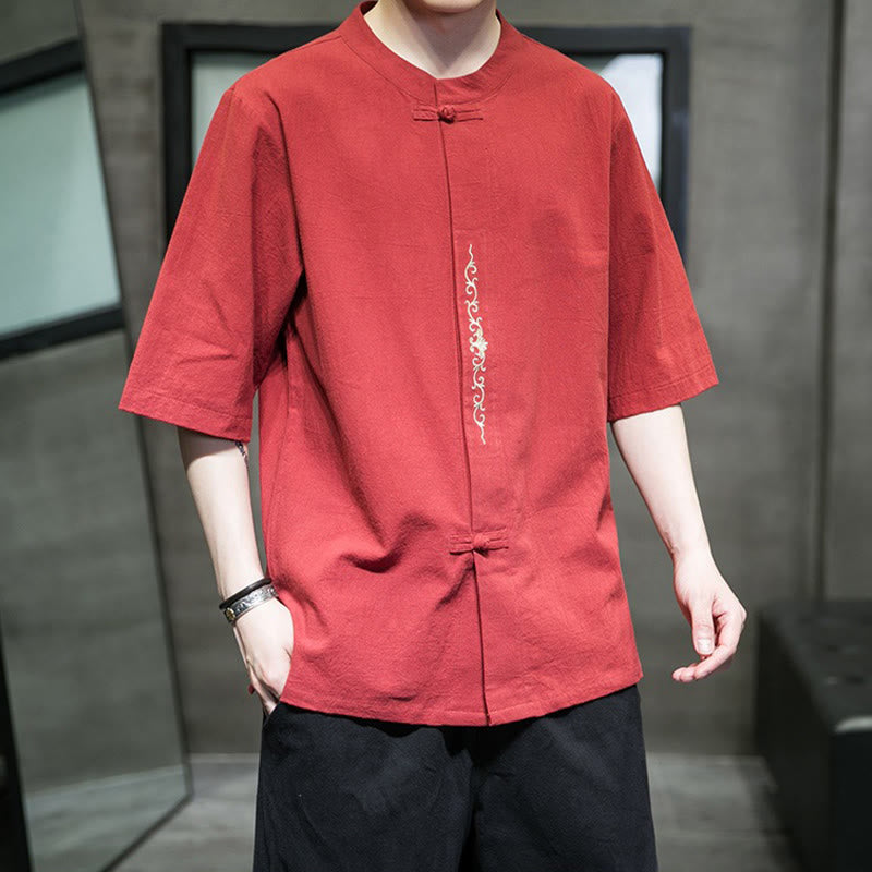 Tactile Cotton Linen Half-Sleeve Mindful Meditation Shirt