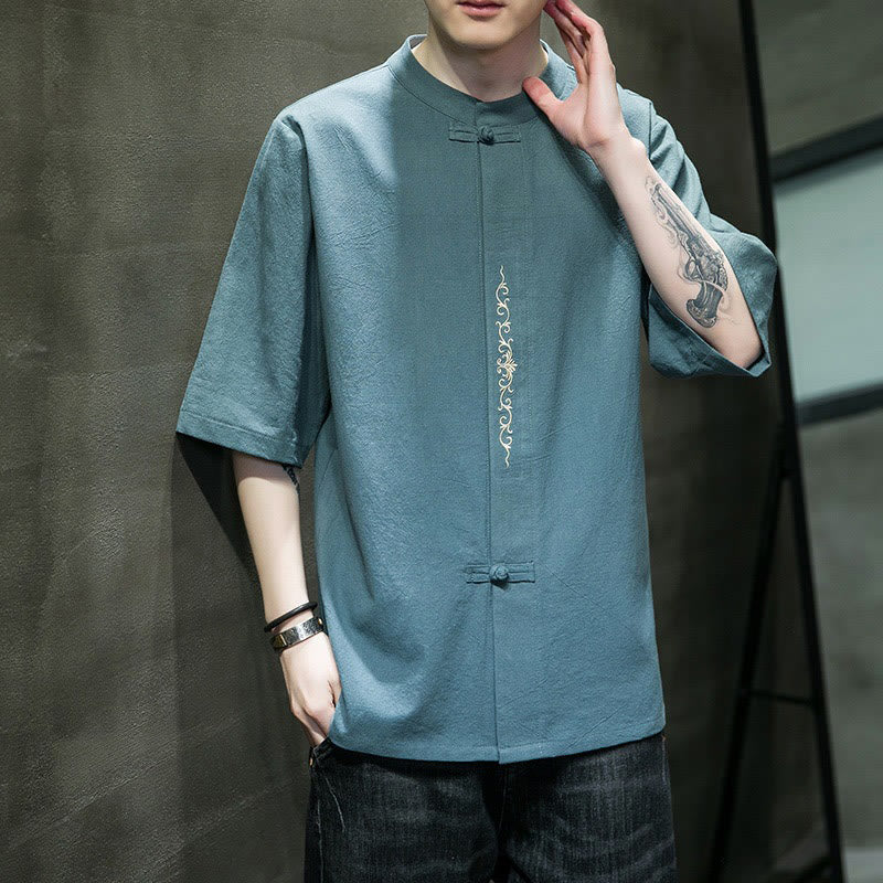 Tactile Cotton Linen Half-Sleeve Mindful Meditation Shirt