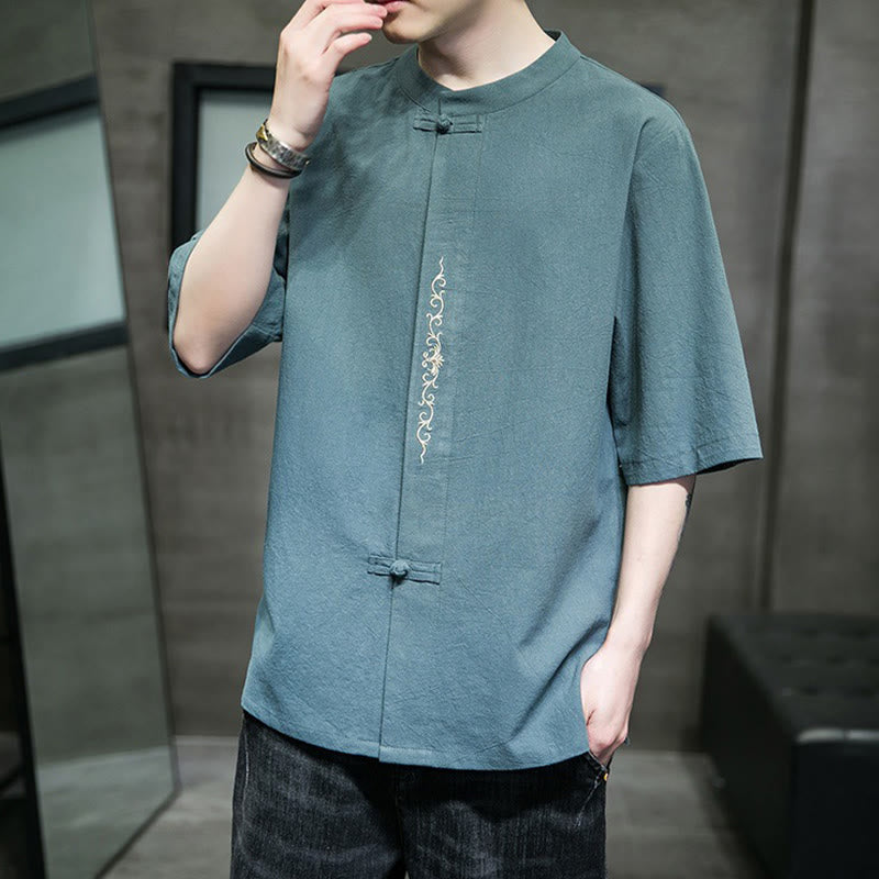 Tactile Cotton Linen Half-Sleeve Mindful Meditation Shirt