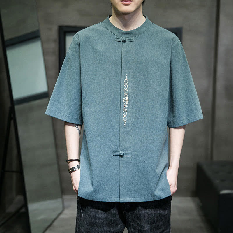 Tactile Cotton Linen Half-Sleeve Mindful Meditation Shirt