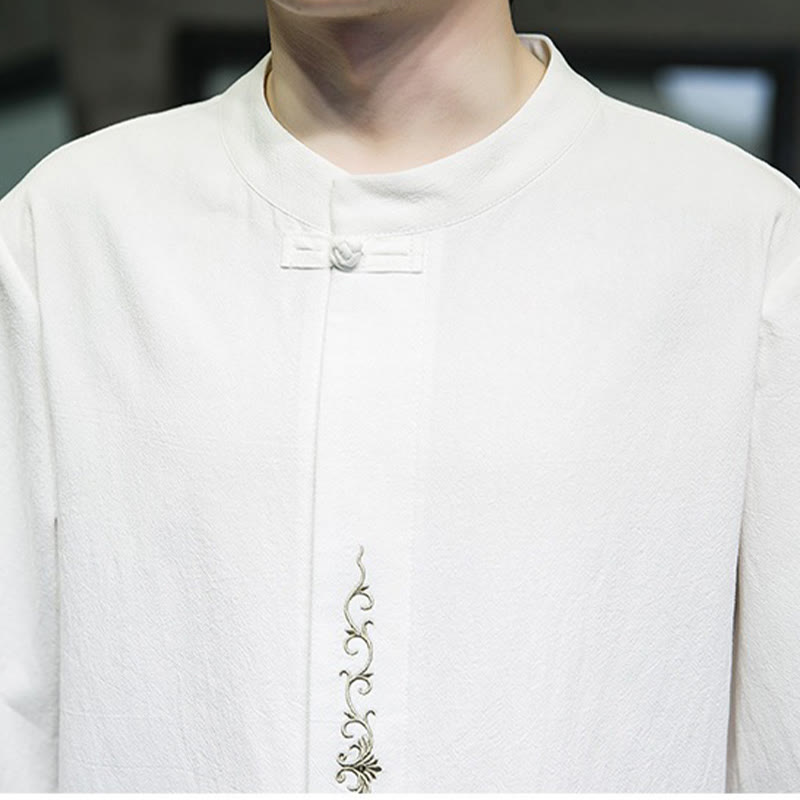 Tactile Cotton Linen Half-Sleeve Mindful Meditation Shirt