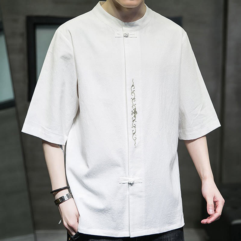 Tactile Cotton Linen Half-Sleeve Mindful Meditation Shirt