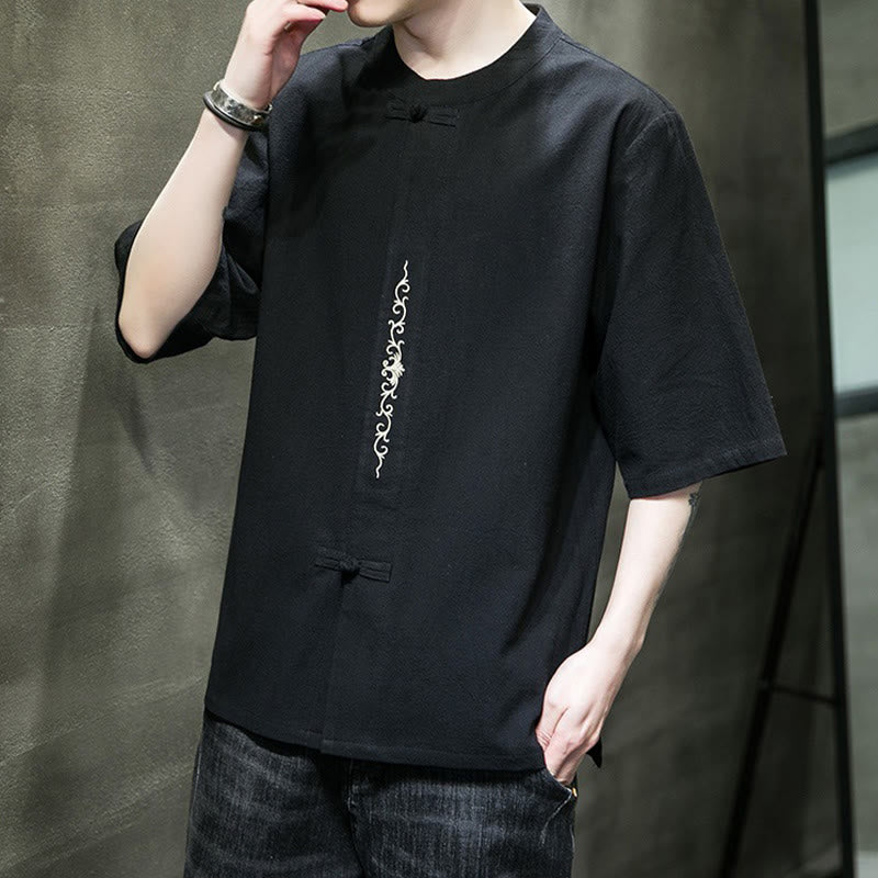 Tactile Cotton Linen Half-Sleeve Mindful Meditation Shirt