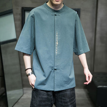 Tactile Cotton Linen Half-Sleeve Mindful Meditation Shirt