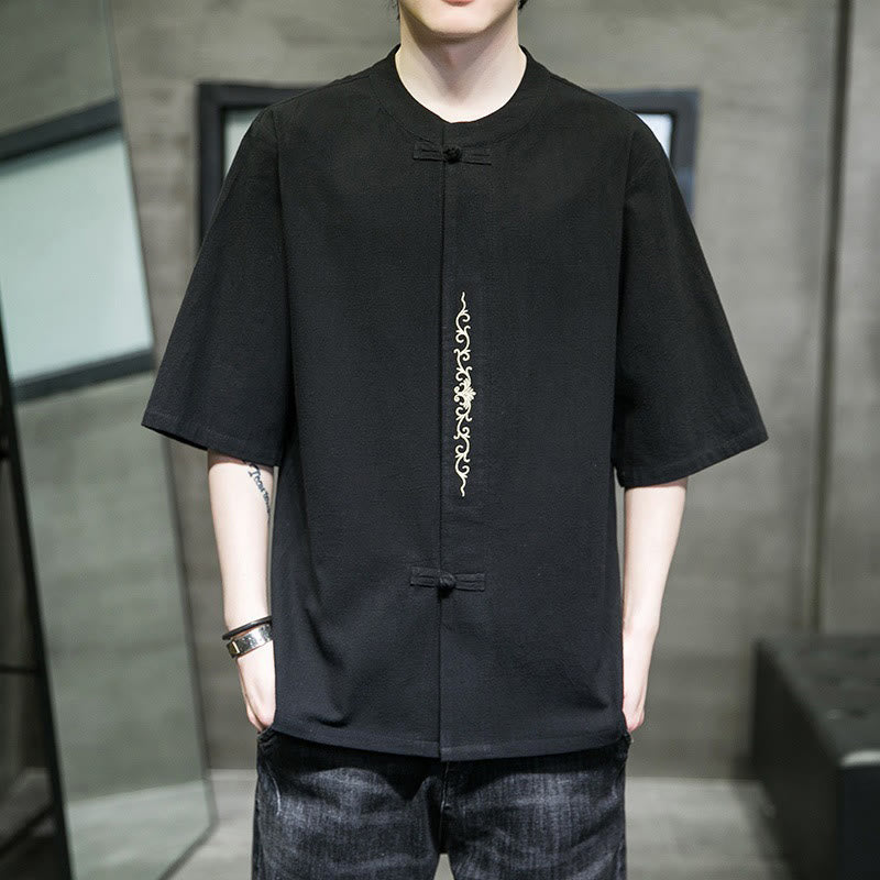 Tactile Cotton Linen Half-Sleeve Mindful Meditation Shirt