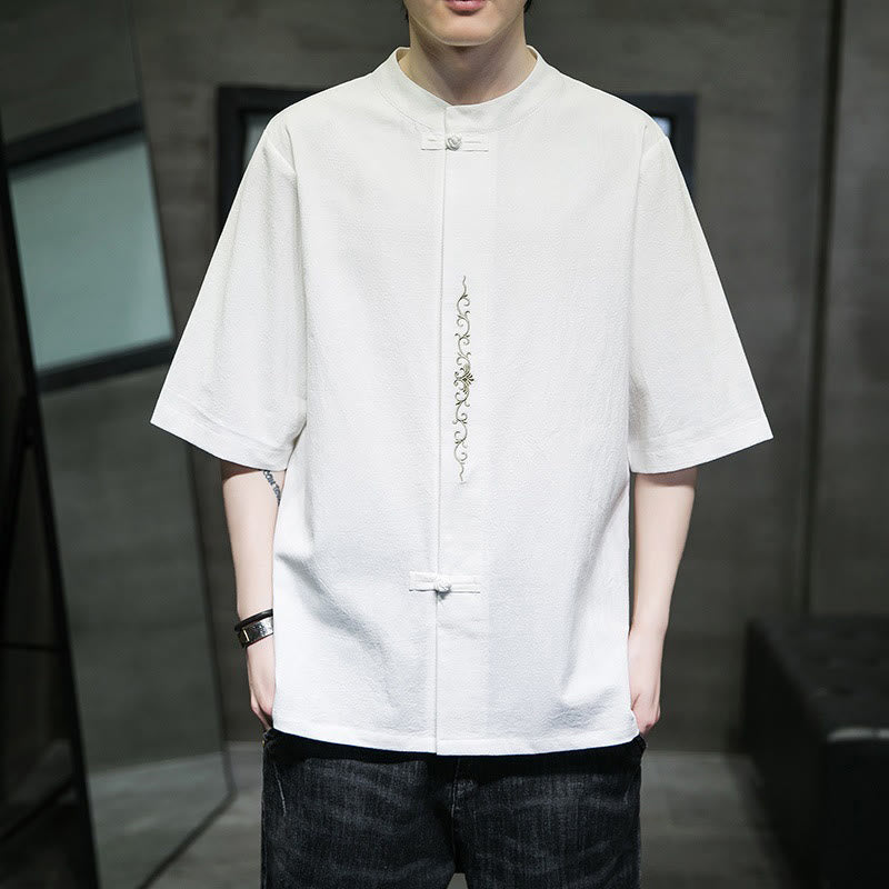 Tactile Cotton Linen Half-Sleeve Mindful Meditation Shirt