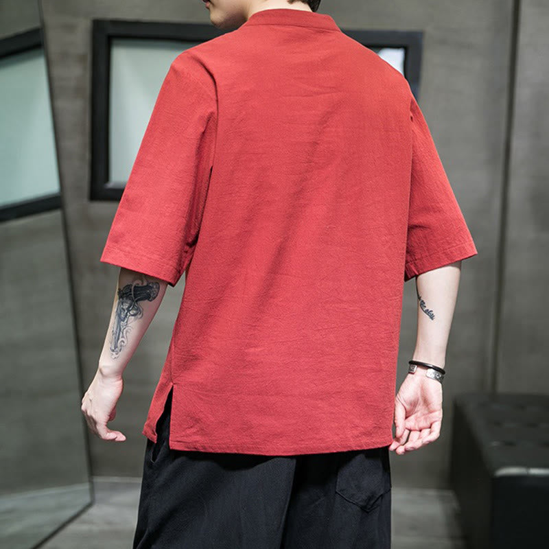 Tactile Cotton Linen Half-Sleeve Mindful Meditation Shirt