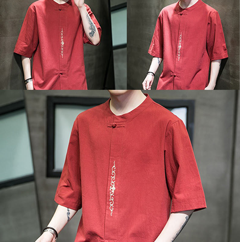 Tactile Cotton Linen Half-Sleeve Mindful Meditation Shirt