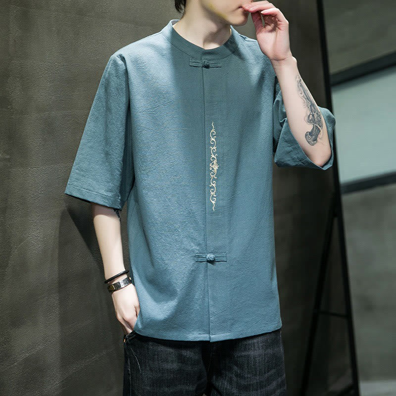 Tactile Cotton Linen Half-Sleeve Mindful Meditation Shirt