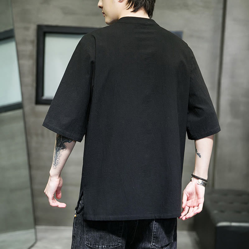 Tactile Cotton Linen Half-Sleeve Mindful Meditation Shirt
