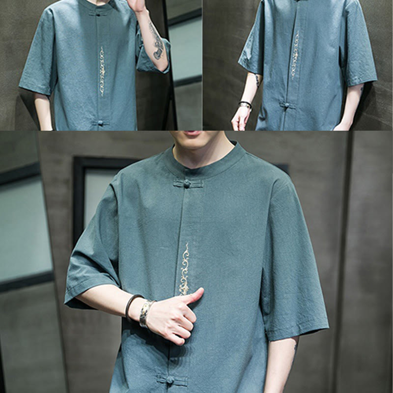 Tactile Cotton Linen Half-Sleeve Mindful Meditation Shirt