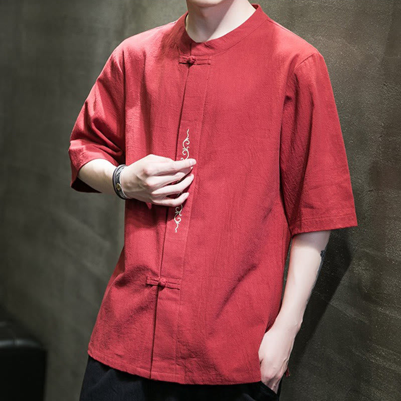 Tactile Cotton Linen Half-Sleeve Mindful Meditation Shirt