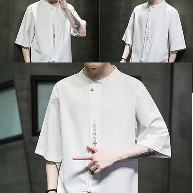 Tactile Cotton Linen Half-Sleeve Mindful Meditation Shirt