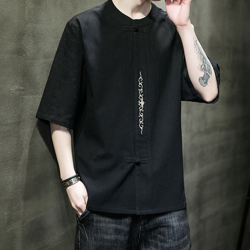 Tactile Cotton Linen Half-Sleeve Mindful Meditation Shirt