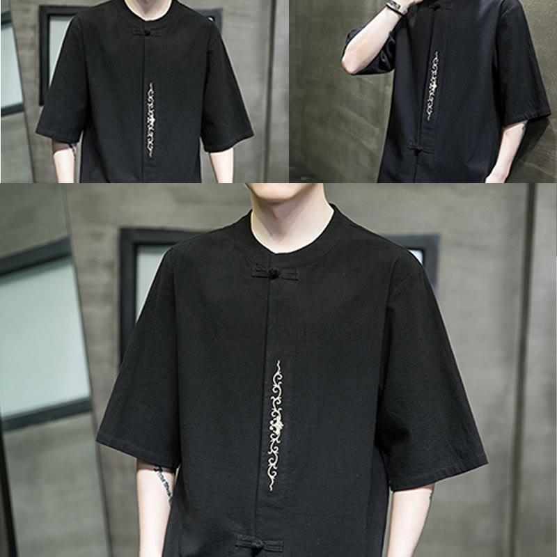 Tactile Cotton Linen Half-Sleeve Mindful Meditation Shirt