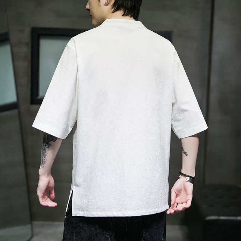 Tactile Cotton Linen Half-Sleeve Mindful Meditation Shirt