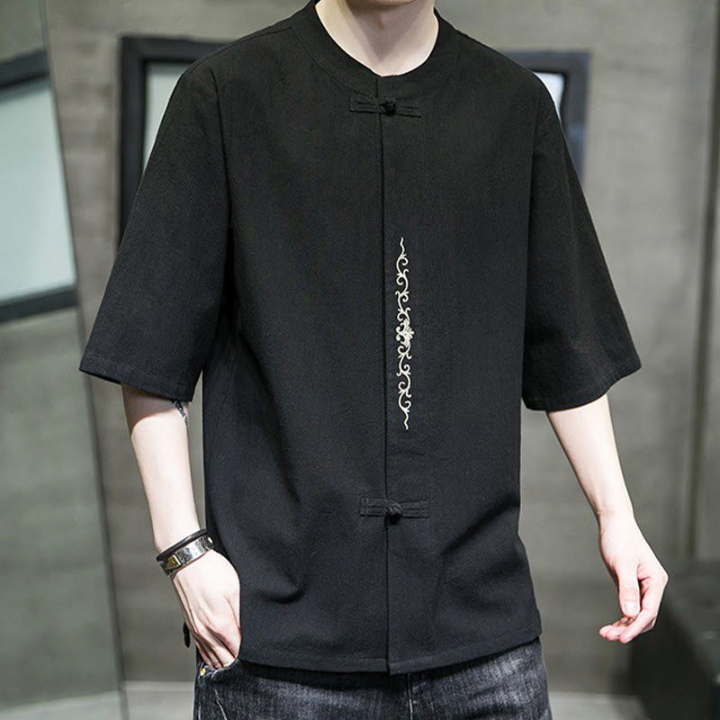 Tactile Cotton Linen Half-Sleeve Mindful Meditation Shirt