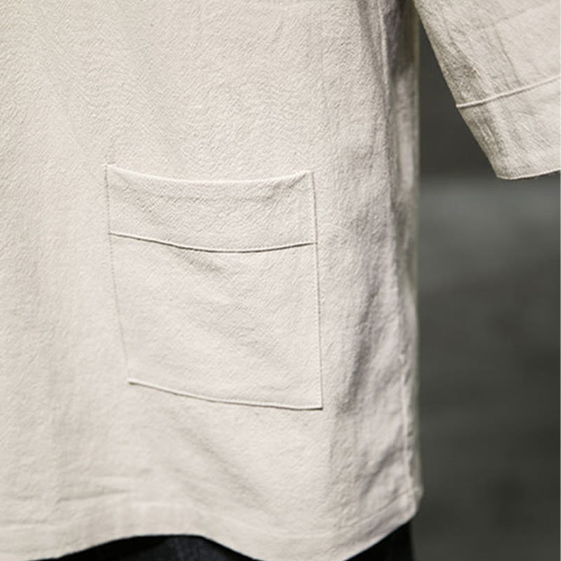 Breathable Cotton Linen V-Neck Three-Quarter Sleeve Meditation T-Shirt
