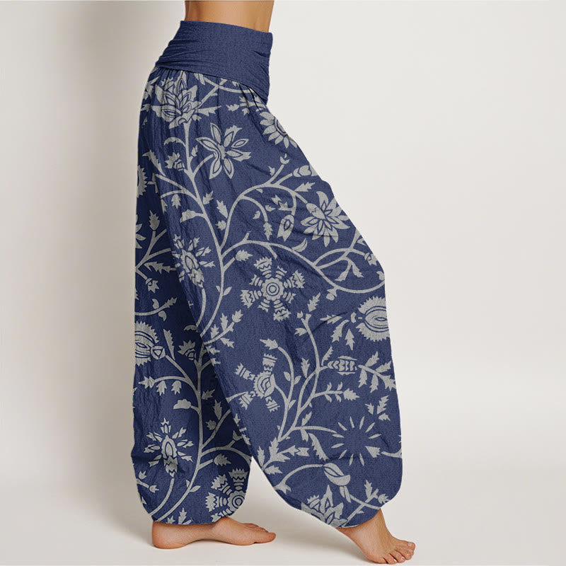 Breathable Cotton Botanical Print Meditation Harem Pants