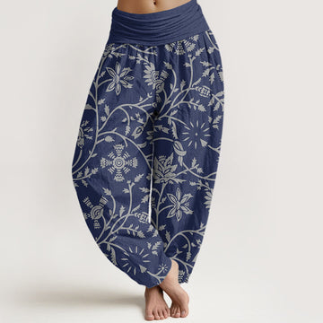 Breathable Cotton Botanical Print Meditation Harem Pants