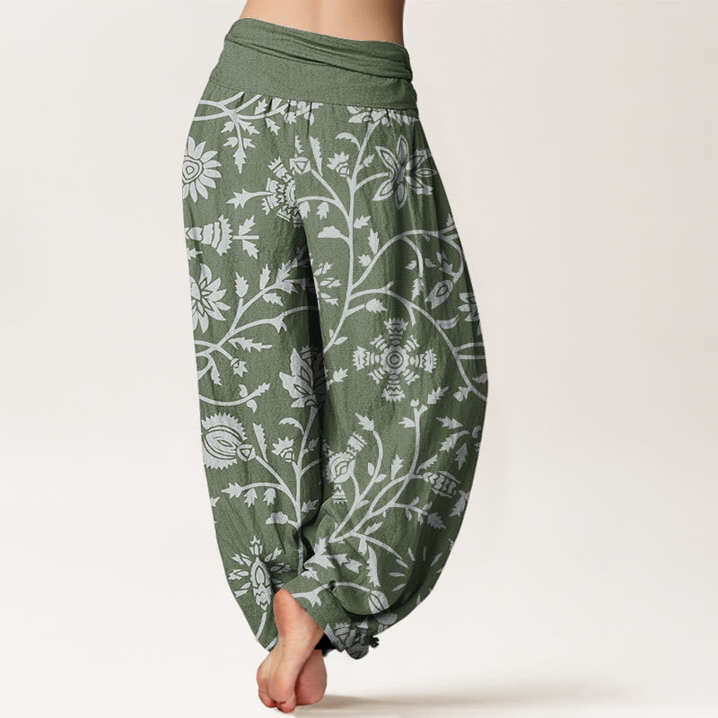 Breathable Cotton Botanical Print Meditation Harem Pants