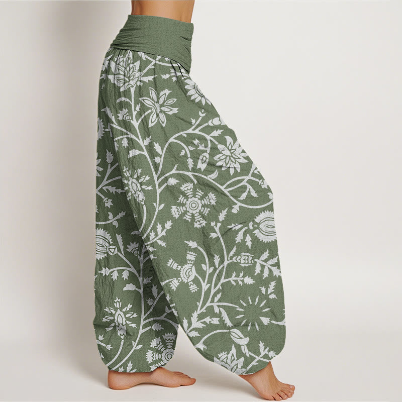Breathable Cotton Botanical Print Meditation Harem Pants