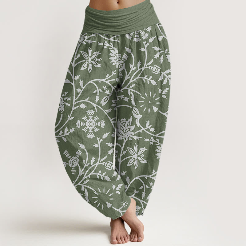 Breathable Cotton Botanical Print Meditation Harem Pants