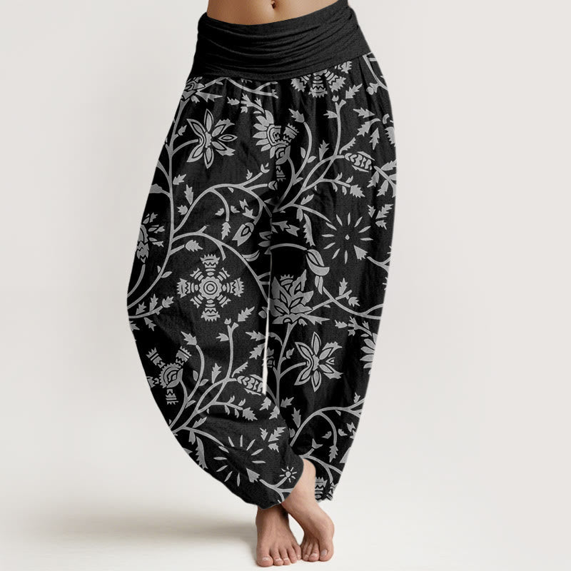 Breathable Cotton Botanical Print Meditation Harem Pants