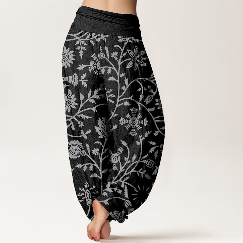 Breathable Cotton Botanical Print Meditation Harem Pants