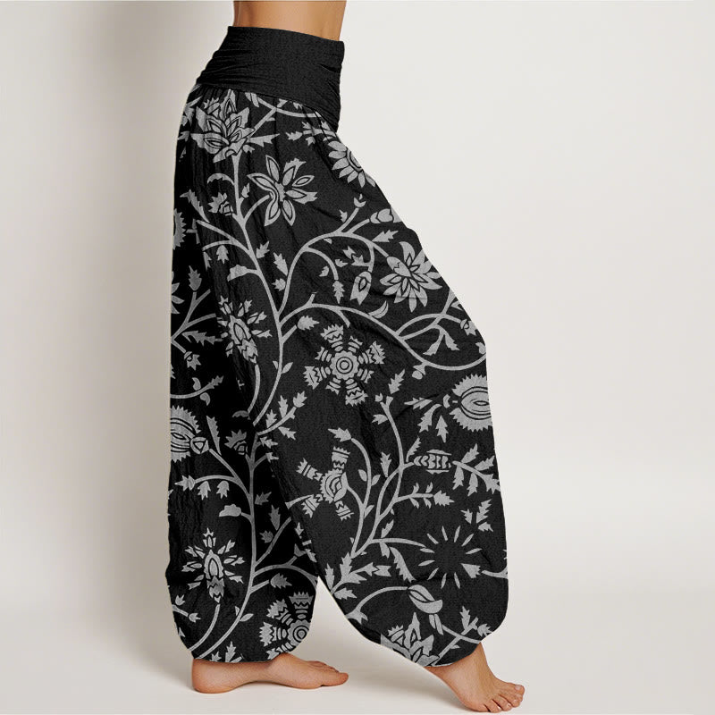 Breathable Cotton Botanical Print Meditation Harem Pants