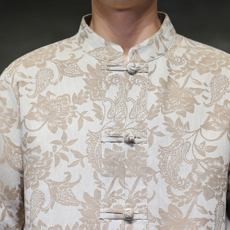 Breathable Cotton Jacquard Stand Collar Mindful Shirt