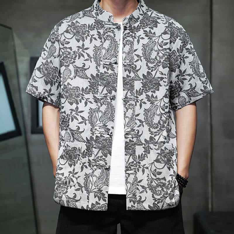 Breathable Cotton Jacquard Stand Collar Mindful Shirt