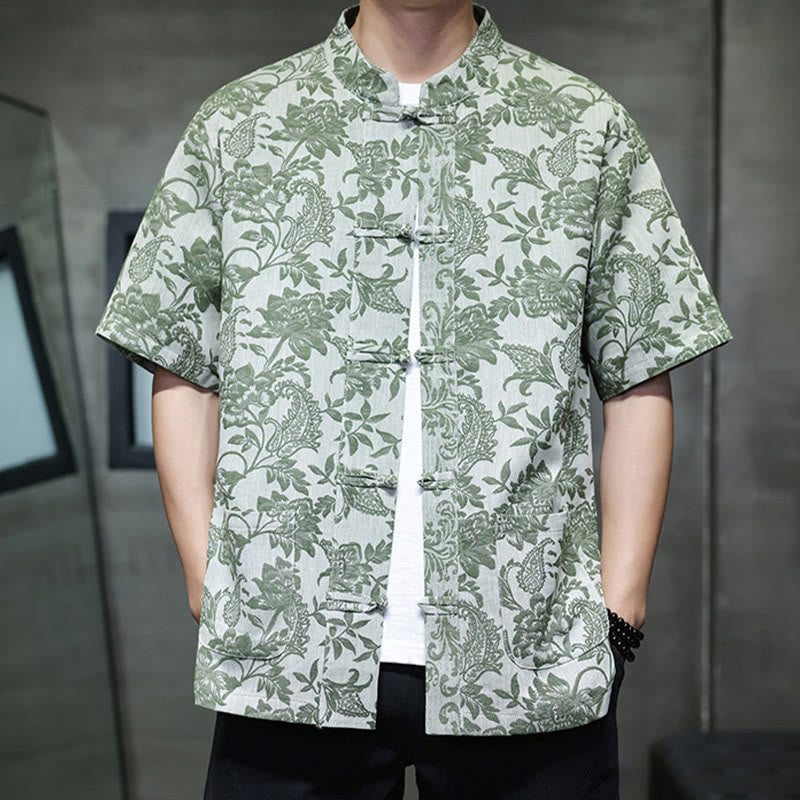 Breathable Cotton Jacquard Stand Collar Mindful Shirt