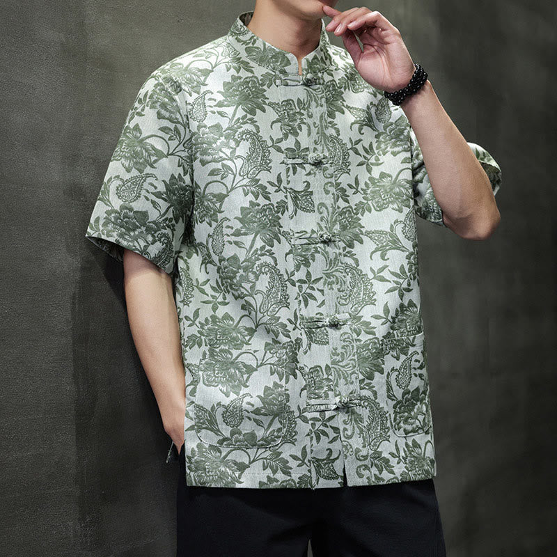 Breathable Cotton Jacquard Stand Collar Mindful Shirt