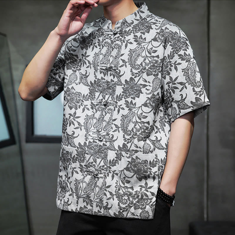 Breathable Cotton Jacquard Stand Collar Mindful Shirt