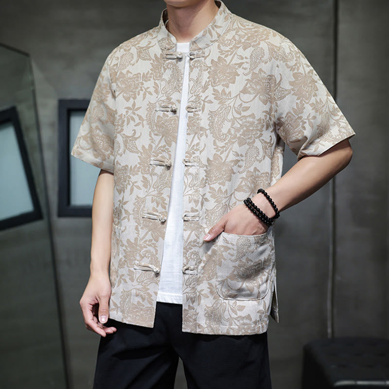 Breathable Cotton Jacquard Stand Collar Mindful Shirt