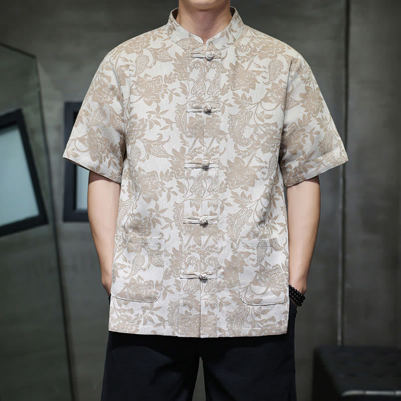 Breathable Cotton Jacquard Stand Collar Mindful Shirt
