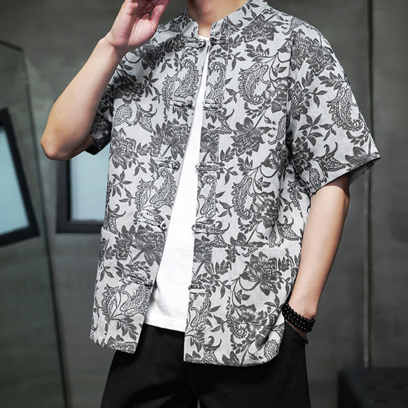 Breathable Cotton Jacquard Stand Collar Mindful Shirt